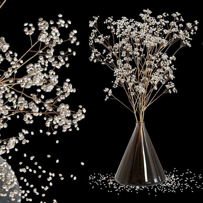 锥形玻璃瓶中的干花束3D模型（FBX,MAX）