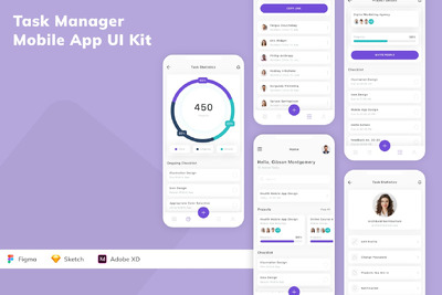 任务管理器移动应用APP UI KIT (SKETCH,FIG,XD)