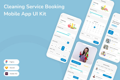清洁服务预订移动应用APP UI KIT (SKETCH,FIG,XD)