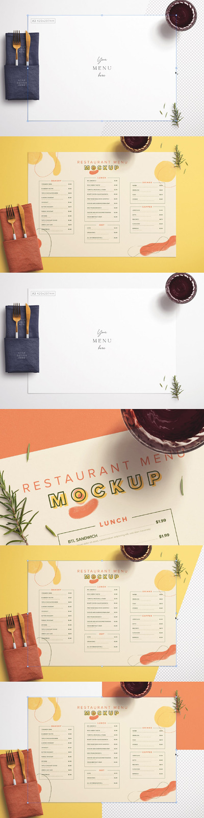 表 A3 菜单与餐具 (PSD,PDF)