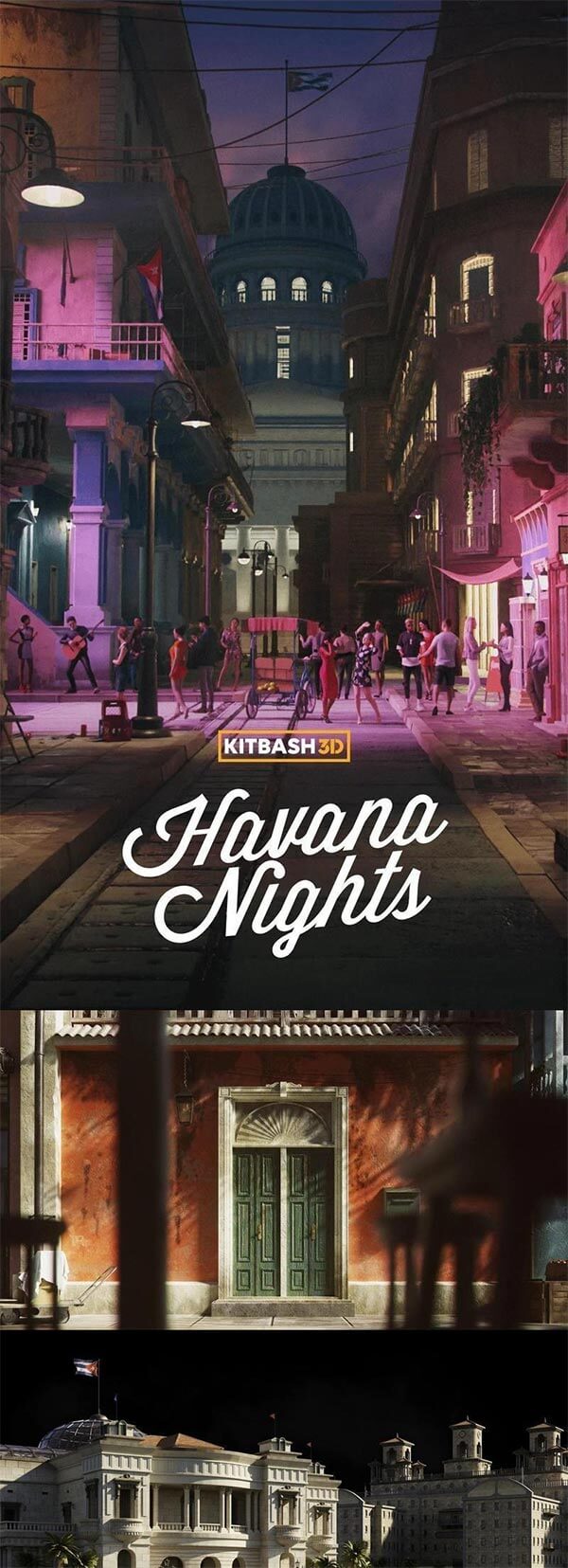哈瓦那夜场景3D模型套装免费下载（OBJ,FBX,C4D,Blend）