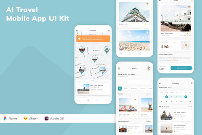 人工智能旅游移动应用APP UI KIT (SKETCH,FIG,XD)