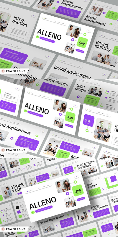 绿色和紫色现代简介PPT模版 (PPTX,PPT)