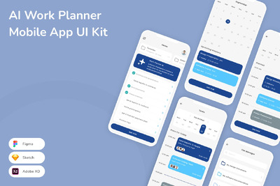 AI 工作规划器移动应用APP UI KIT (SKETCH,FIG,XD)