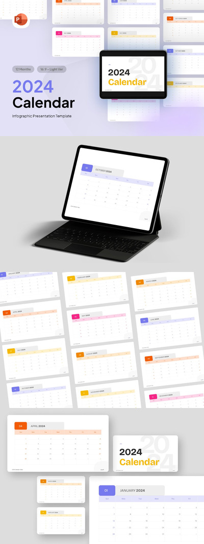 2024 年日历 PPT模版 (PPTX)