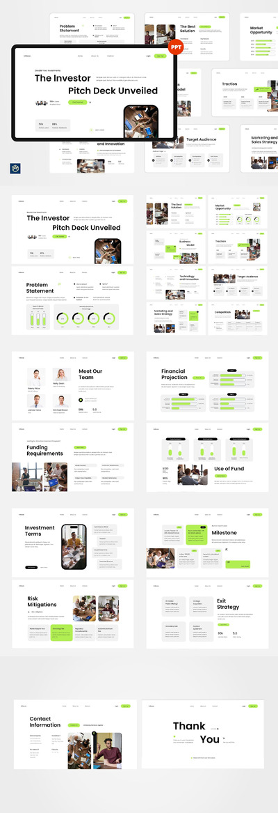 白色绿色干净现代初创公司宣传演讲稿 PPT模版 (PPT,PPTX)