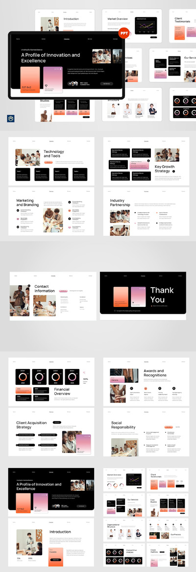 白色 黑色 现代商业机构宣传甲板 PPT模版 (PPT,PPTX)