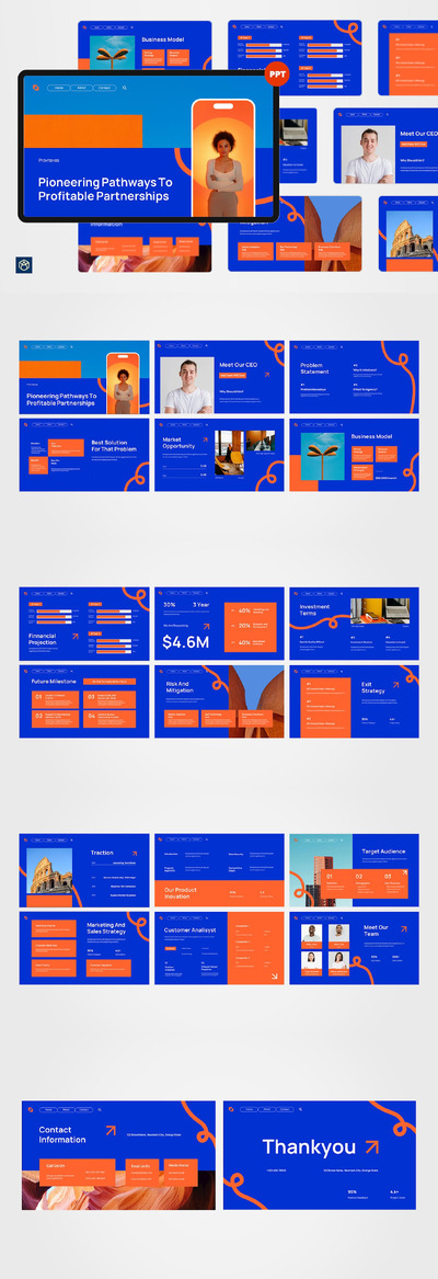 蓝橙色极简投资宣传材料  PPT模版 (PPT,PPTX)