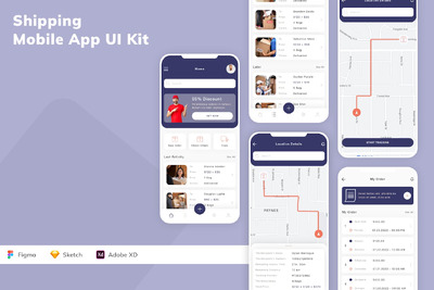 运送移动应用 App UI Kit (SKETCH,FIG,XD)