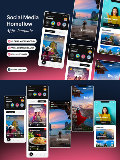 社交媒体 Homeflow - 应用 App UI Kit (FIG)