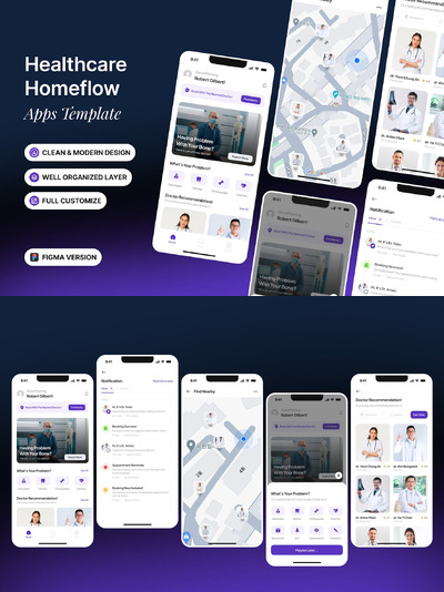 医疗保健 Homeflow - 应用 App UI Kit (FIG)