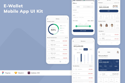 电子钱包移动应用App UI Kit (SKETCH,FIG,XD)