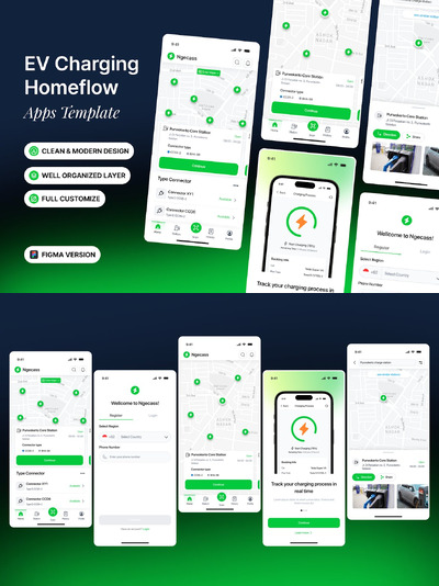 电动汽车充电 Homeflow - 应用App UI Kit (FIG)