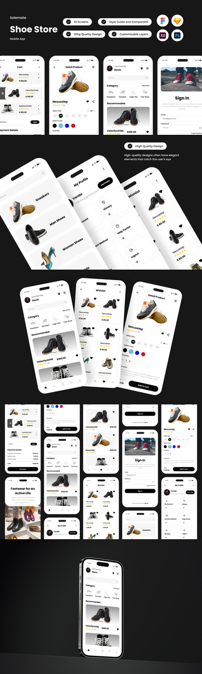 鞋店移动应用App UI Kit (FIG,PSD,SKETCH,XD)