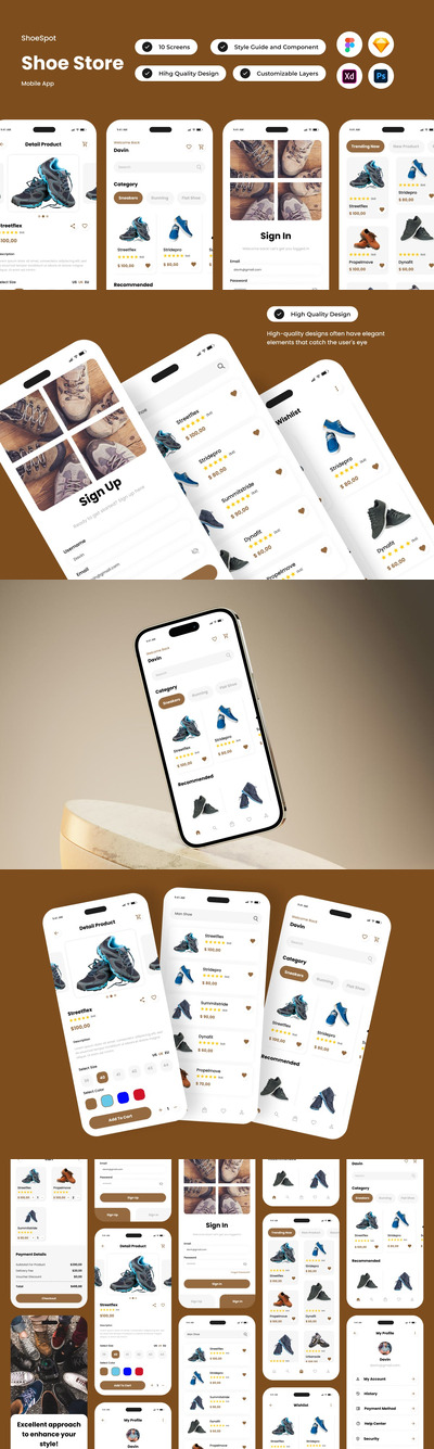 鞋店移动应用App UI Kit (FIG,SKETCH,PSD,XD)