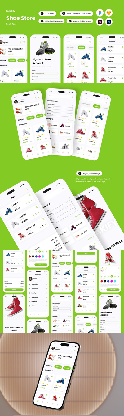 鞋店移动应用App UI Kit (FIG,PSD,SKETCH,XD)