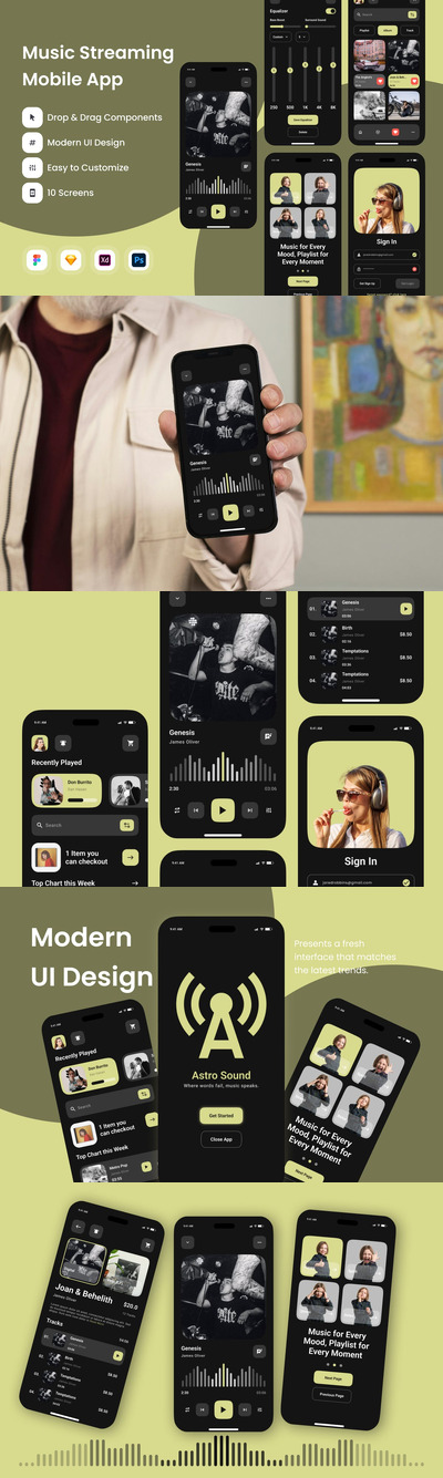 音乐流媒体移动应用App UI Kit (FIG,PSD,SKETCH,XD)
