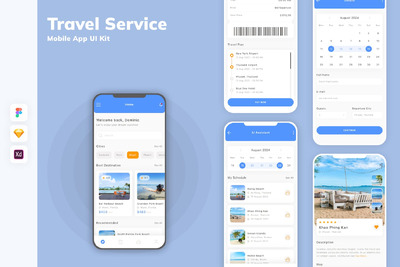 旅游服务移动应用App UI Kit (SKETCH,FIG,XD)