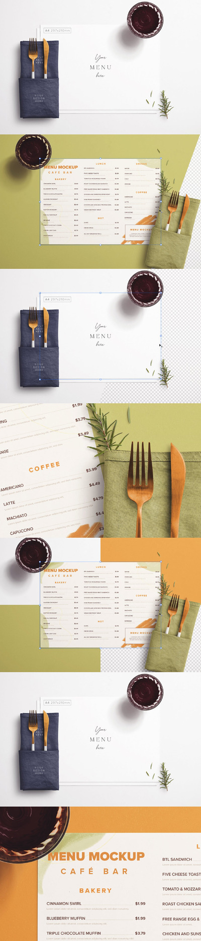 表 A4 菜单与餐具 餐巾 饮料 (PSD,PDF)