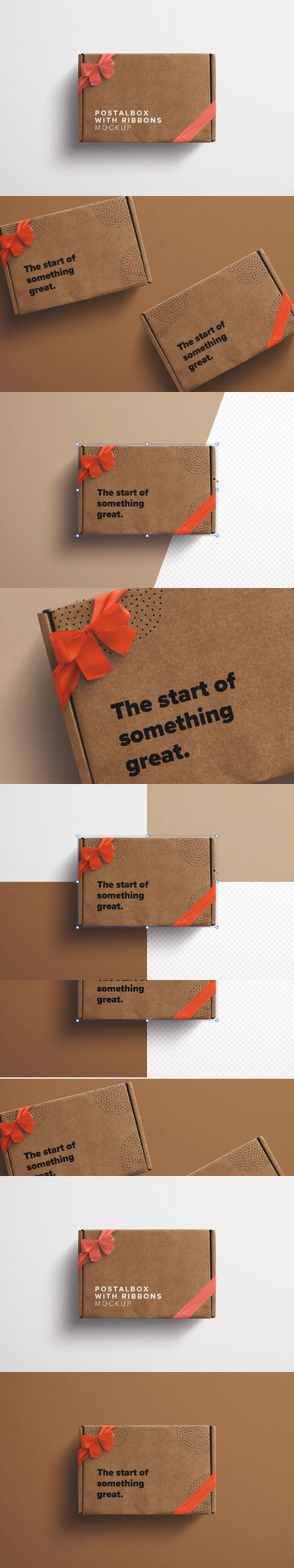 飞机盒 有 丝带的邮政快递箱样机 (PSD,PDF)