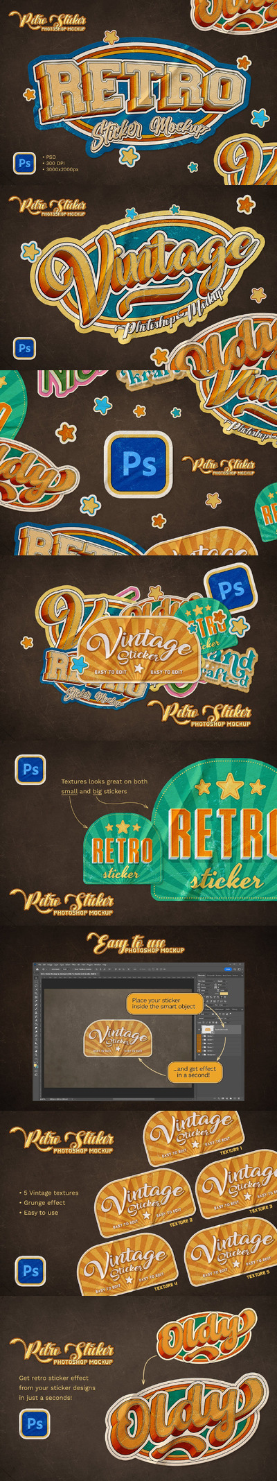 复古贴纸样机 (PSD,JPG,PDF)