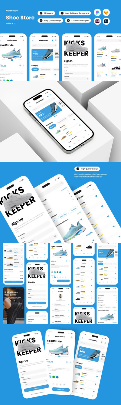鞋店移动应用App Ui Kit (FIG,PSD,SKETCH,XD)