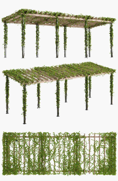 爬满常青藤的木质凉亭3D模型（OBJ,MAX）