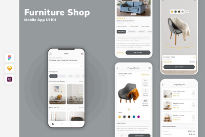 家具店移动应用App Ui Kit (SKETCH,FIG,XD)