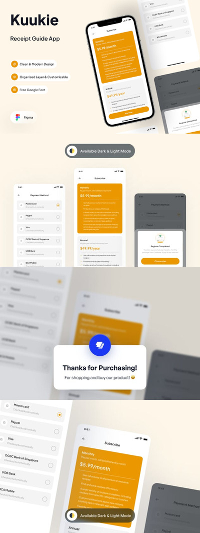 食谱食品应用程序的计划和定价APP UI KIT (FIG)