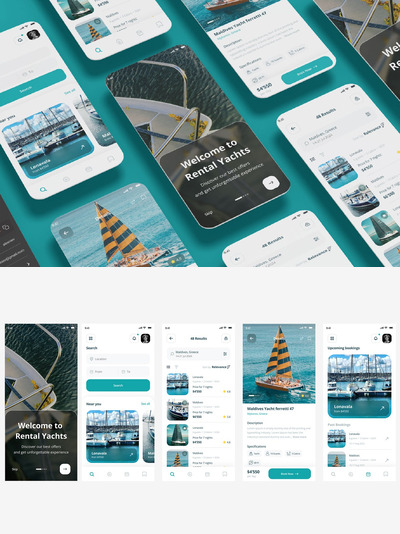 游艇租赁和租赁豪华游艇预订应用App UI Kit (FIG,SKETCH,SVG,XD,PSD)