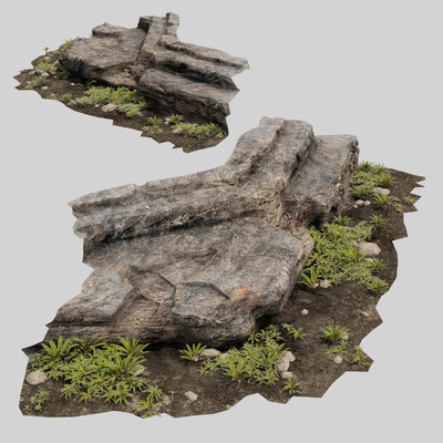 岩石 石阶和植物组合景观 花园景观3D模型（OBJ,MAX）