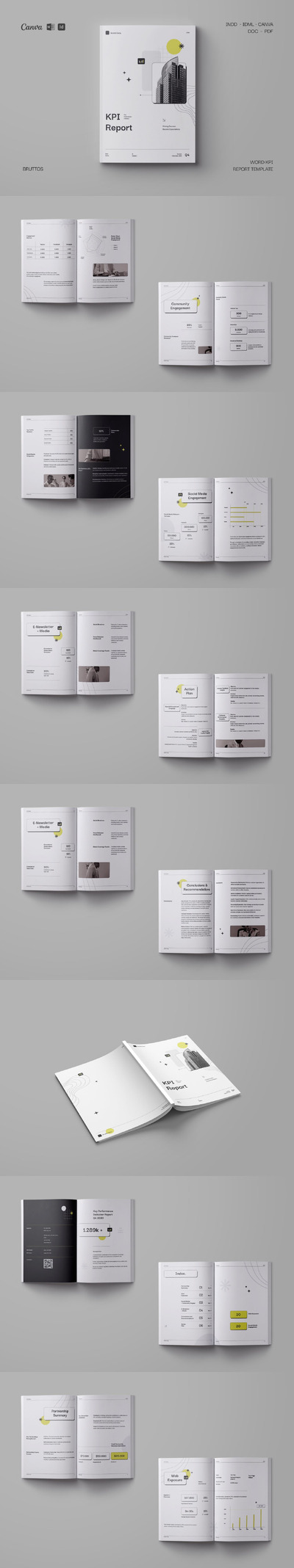 极简 KPI 报告文档 (INDD,PDF,DOCX)