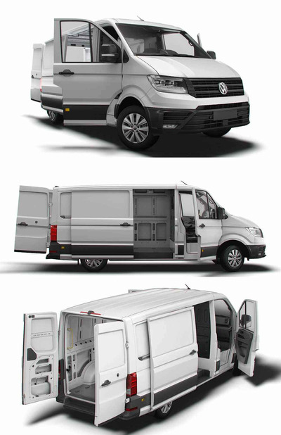 带内饰的2023款大众VW Crafter L2H1厢式货车3D模型（OBJ,FBX,MAX）