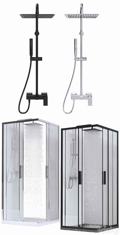 包含花洒 淋浴盆的玻璃淋浴间 浴室3D模型（OBJ,FBX,MAX）