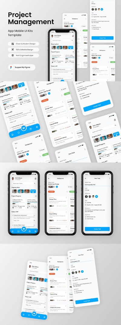 任务和项目管理移动应用App UI Kit (FIG)