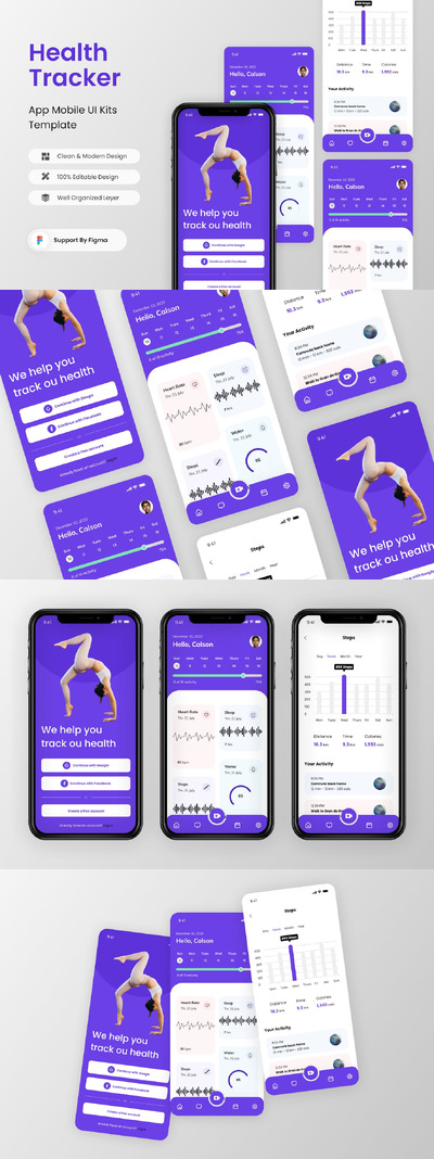 健康追踪移动应用 App UI Kit (FIG)