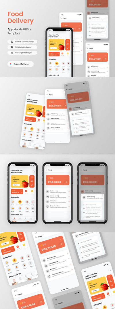 送餐充值移动应用 App UI Kit (FIG)