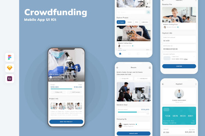 众筹移动应用 App UI Kit (SKETCH,FIG,XD)