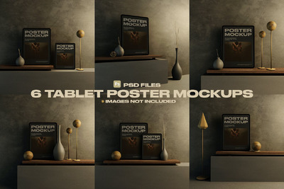 6 款深色平板电脑海报模型 (PSD)