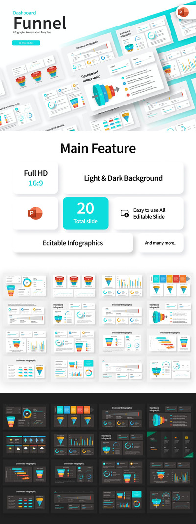 漏斗仪表板信息图表PPT模版 (PPTX)