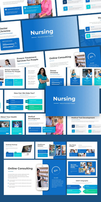 护理蓝色医疗PPT模版 (PPTX)