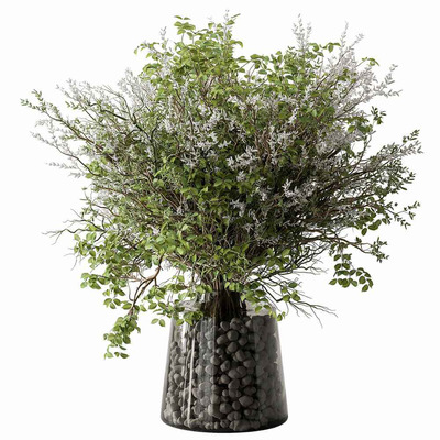 玻璃瓶中的绿叶枝条3D模型（OBJ,MAX）