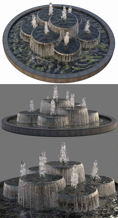 带喷泉的圆形池塘 景观3D模型（OBJ,MAX）