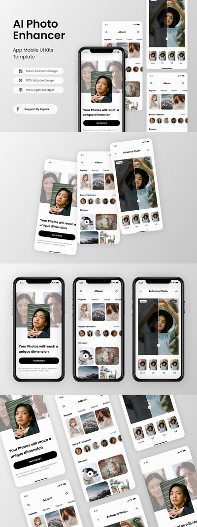 AI 照片增强器移动应用App UI Kit (FIG)