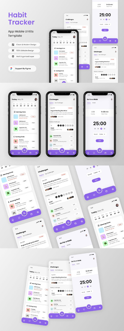 习惯跟踪移动应用App UI Kit (FIG)