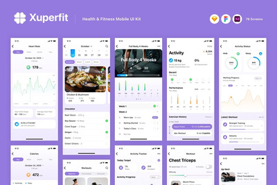 健康与健身移动App UI Kit (SKETCH,FIG,XD)