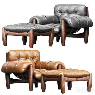带脚凳的Mole皮革软垫休闲椅3D模型（OBJ,FBX,MAX）