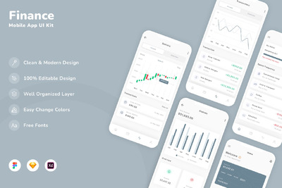 金融移动应用App UI Kit (SKETCH,FIG,XD)