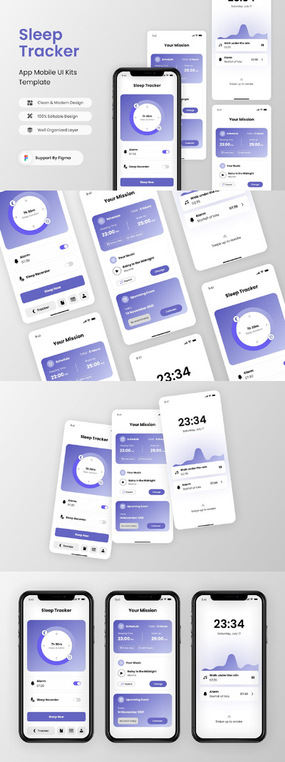 睡眠追踪移动应用App UI Kit (FIG)