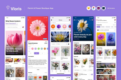 花店和鲜花精品应用App UI Kit (SKETCH,FIG,XD,PSD)